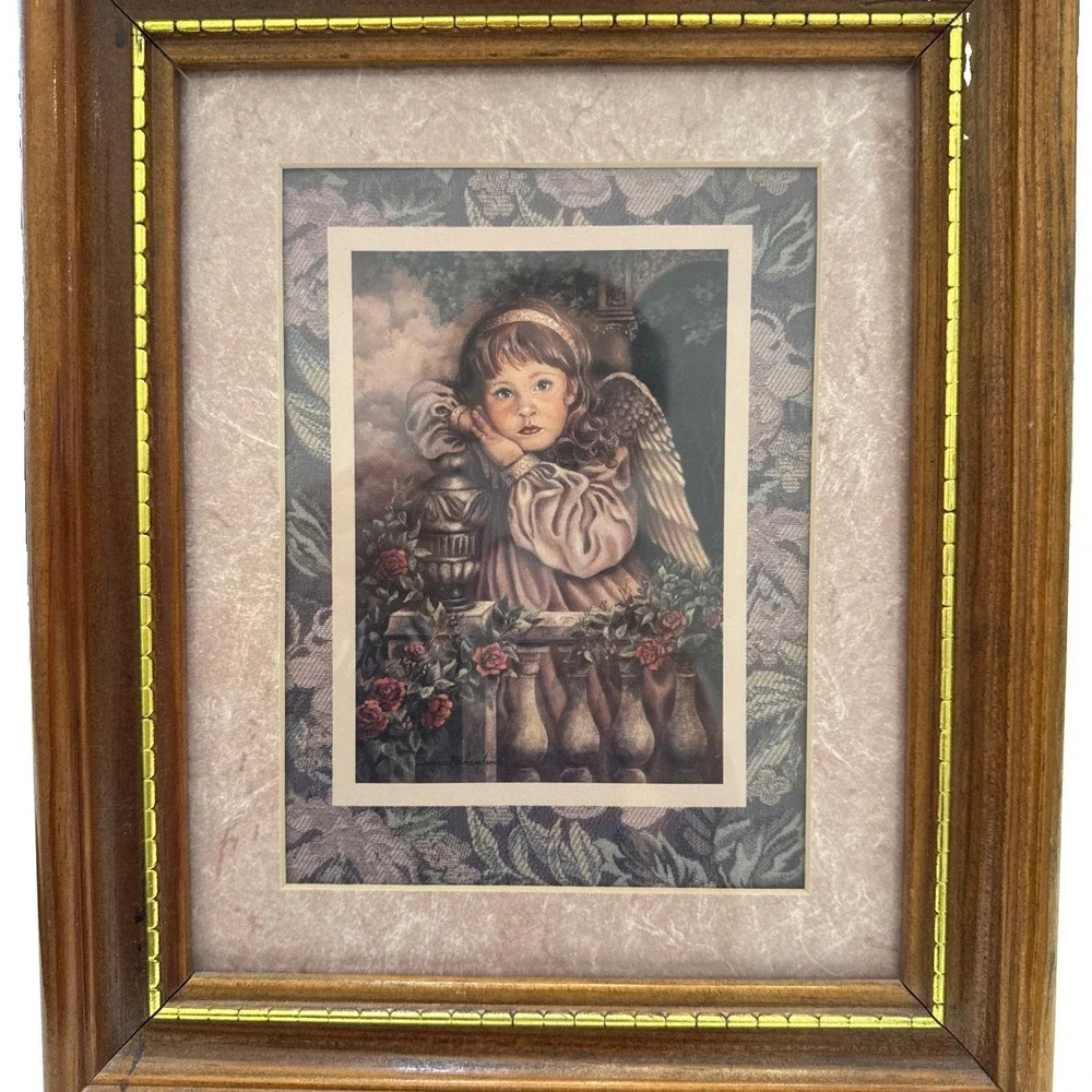 Vtg Home Interiors Angel Unaware Framed Print Donna Richardson Floral Matting
